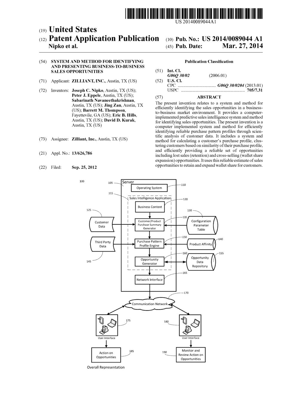 SYSTEM AND METHOD FOR IDENTIFYING AND PRESENTING BUSINESS-TO-BUSINESS     SALES OPPORTUNITIES - diagram, schematic, and image 01