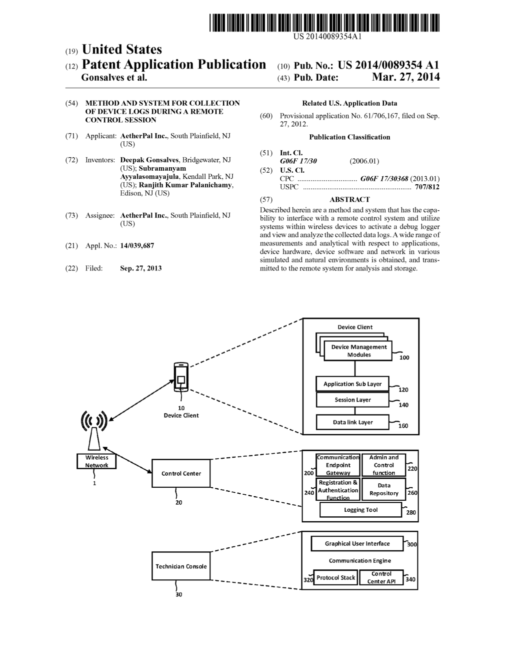 METHOD AND SYSTEM FOR COLLECTION OF DEVICE LOGS DURING A REMOTE CONTROL     SESSION - diagram, schematic, and image 01