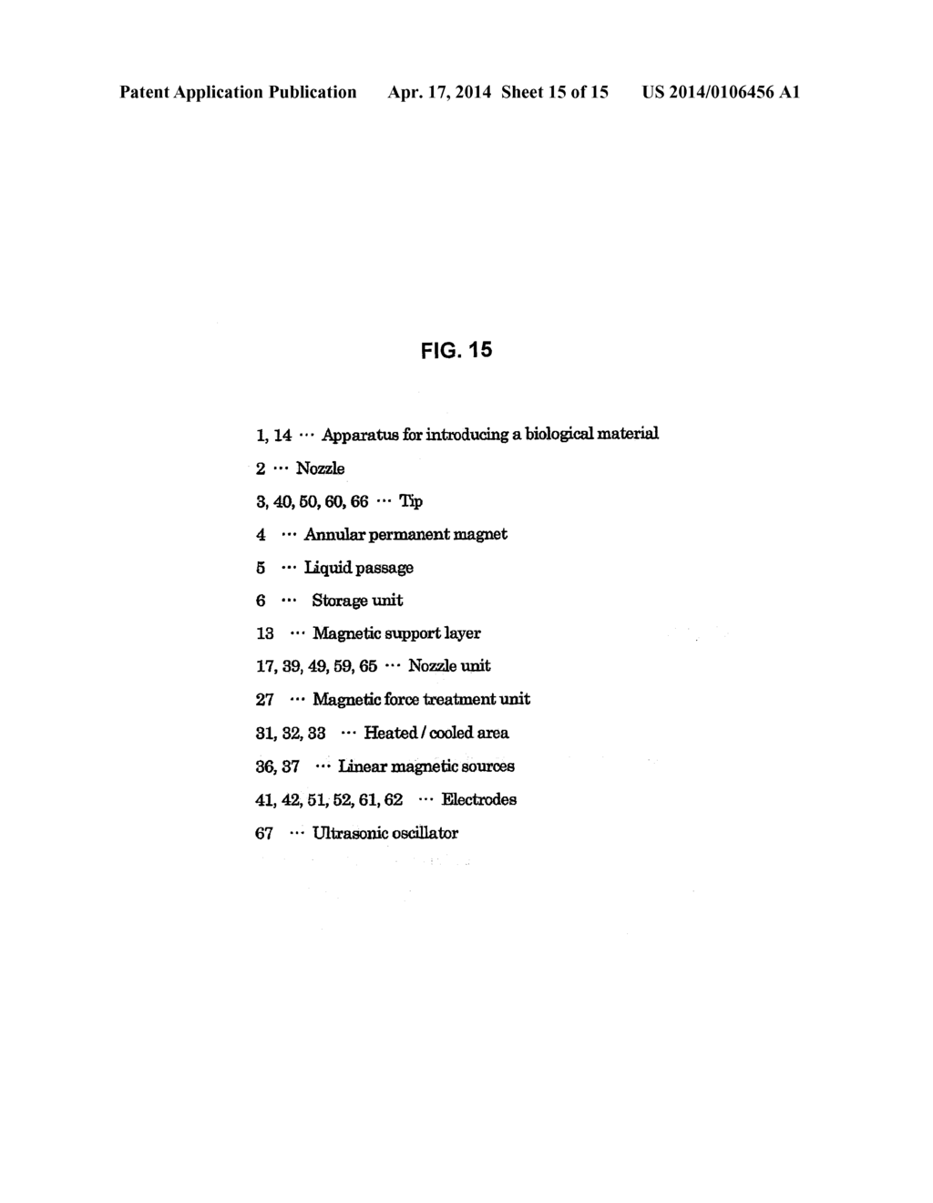 APPARATUS FOR INTRODUCING BIOLOGICAL MATERIAL, METHOD OF INTRODUCING     BIOLOGICAL MATERIAL AND MAGNETIC SUPPORT FOR INTRODUCING BIOLOGICAL     MATERIAL - diagram, schematic, and image 16