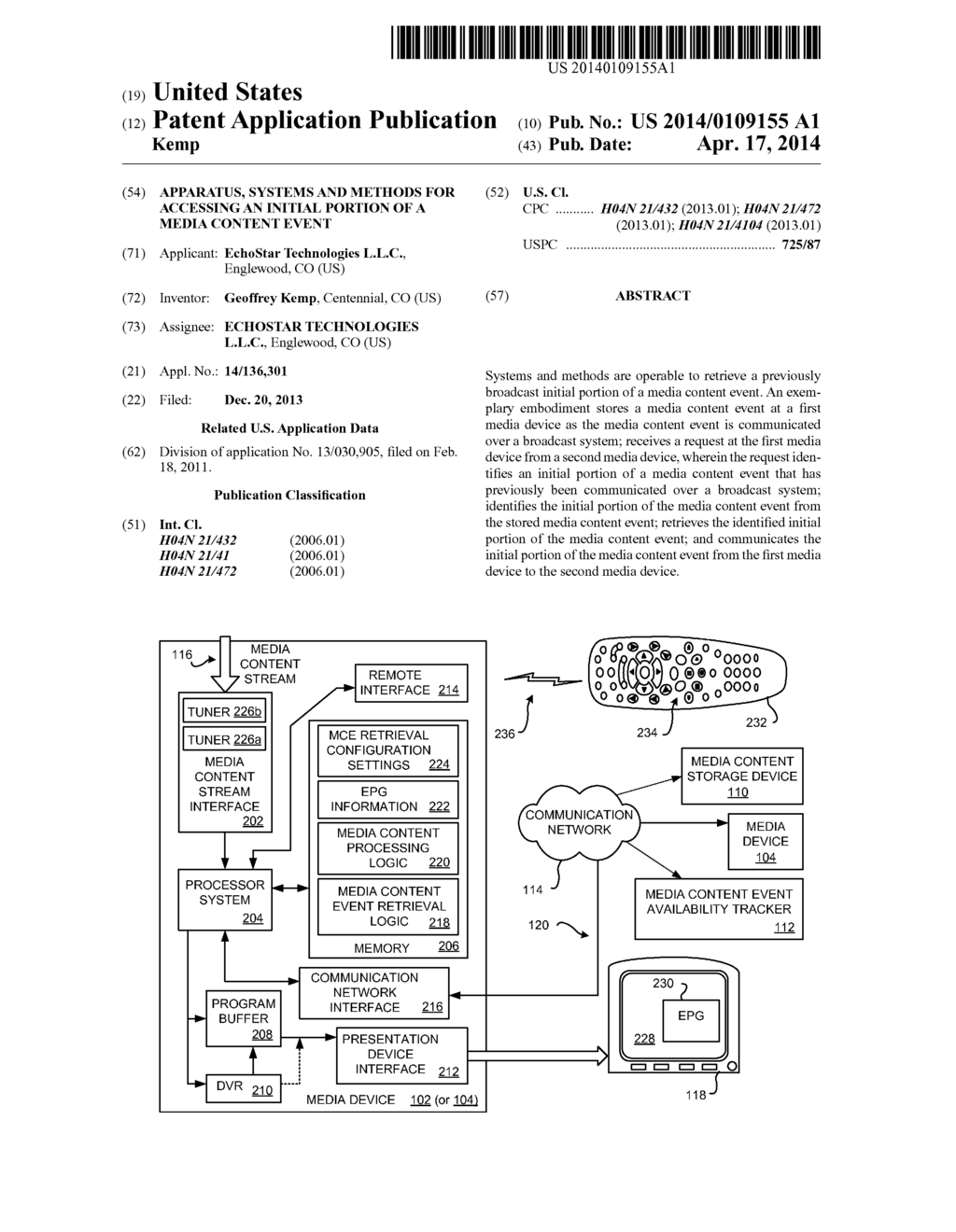 APPARATUS, SYSTEMS AND METHODS FOR ACCESSING AN INITIAL PORTION OF A MEDIA     CONTENT EVENT - diagram, schematic, and image 01