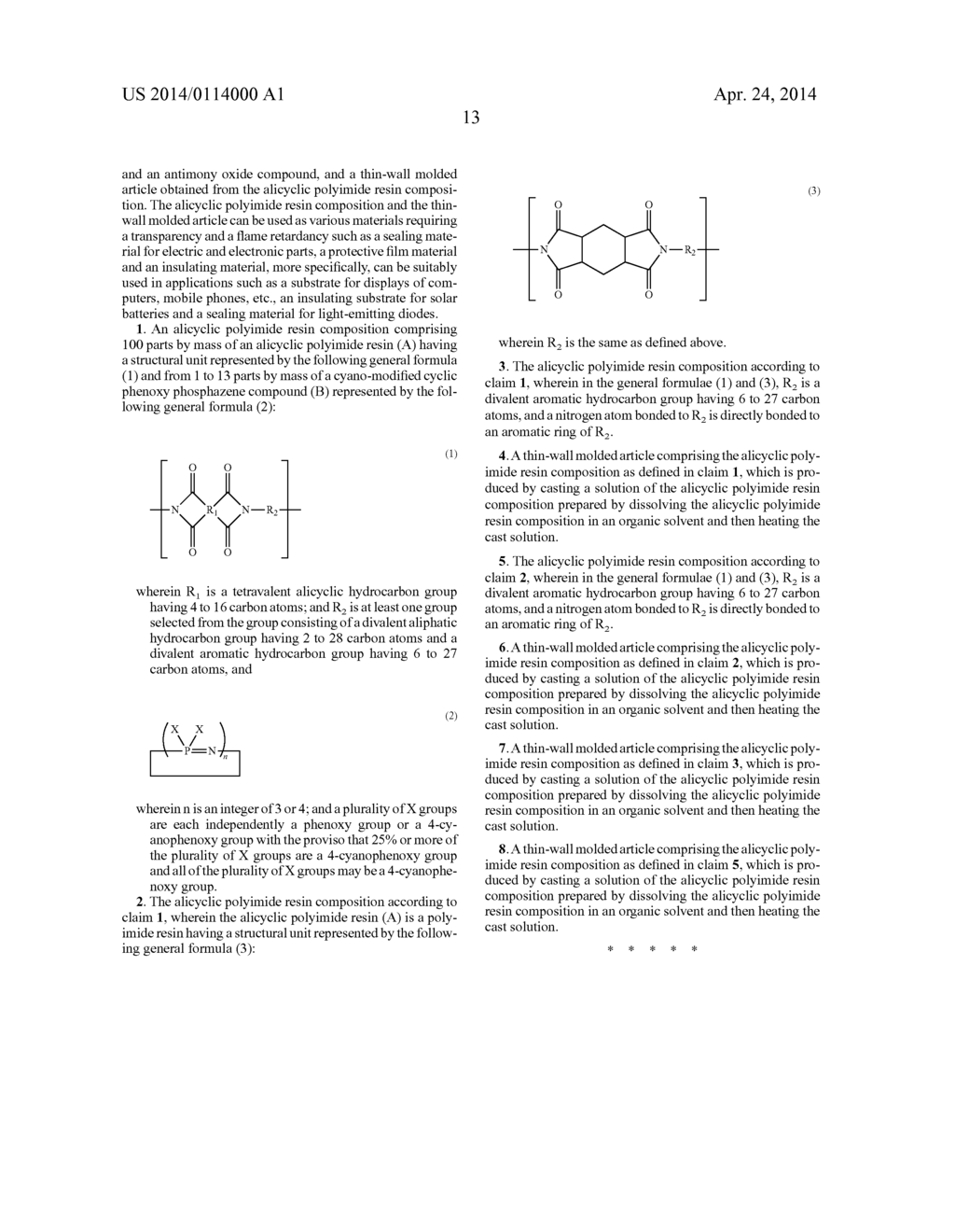 FLAMEPROOFED ALICYCLIC POLYIMIDE RESIN COMPOSITION AND THIN-WALLED MOLDED     BODY OF SAME - diagram, schematic, and image 14