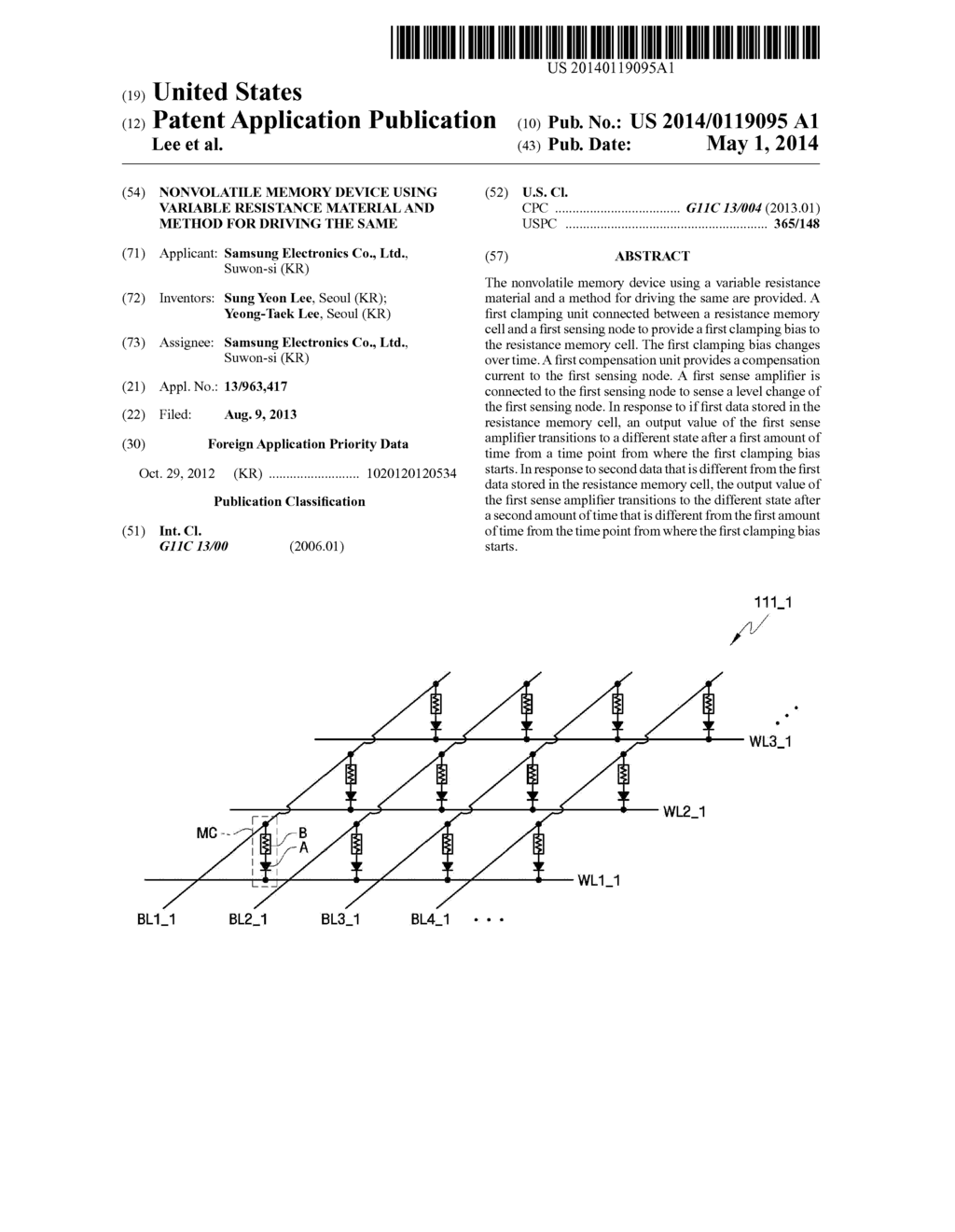 NONVOLATILE MEMORY DEVICE USING VARIABLE RESISTANCE MATERIAL AND METHOD     FOR DRIVING THE SAME - diagram, schematic, and image 01