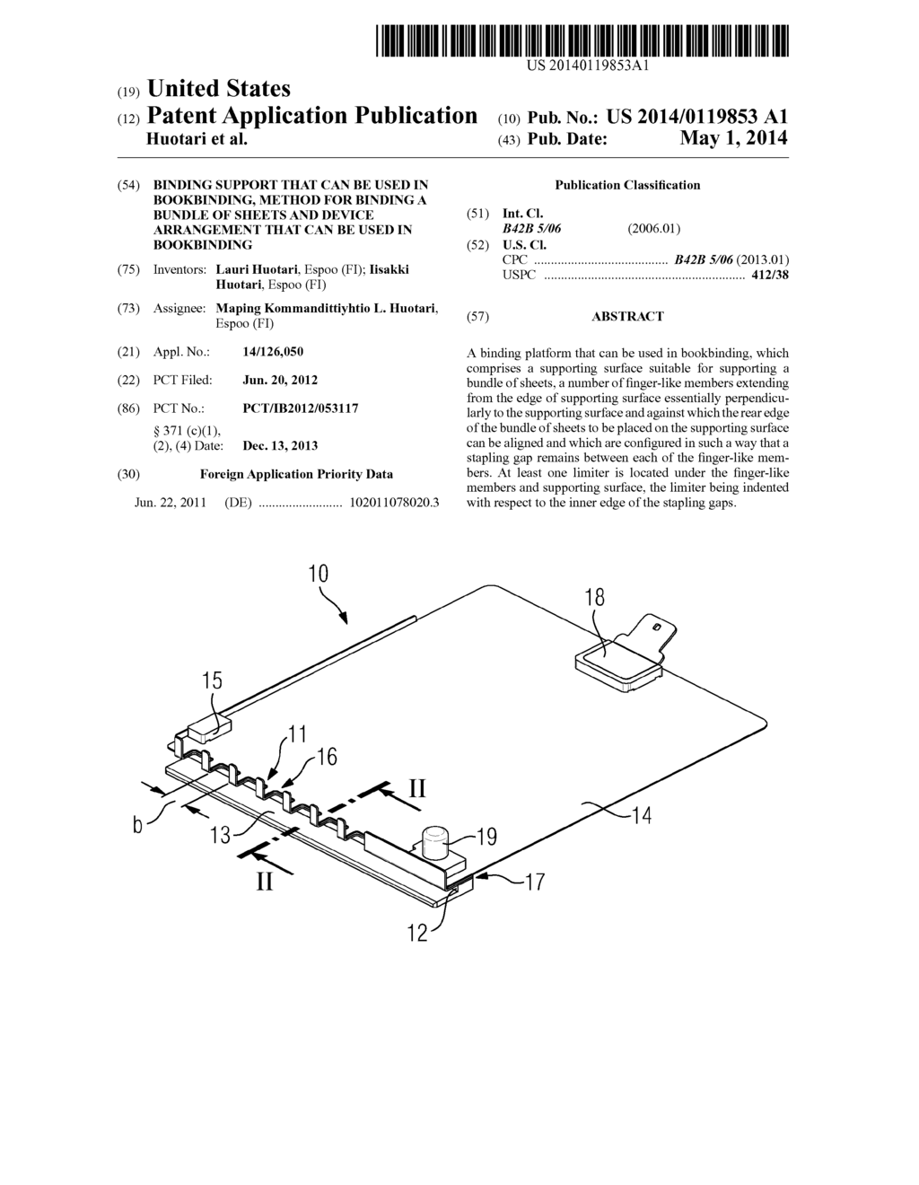 BINDING SUPPORT THAT CAN BE USED IN BOOKBINDING, METHOD FOR BINDING A     BUNDLE OF SHEETS AND DEVICE ARRANGEMENT THAT CAN BE USED IN BOOKBINDING - diagram, schematic, and image 01