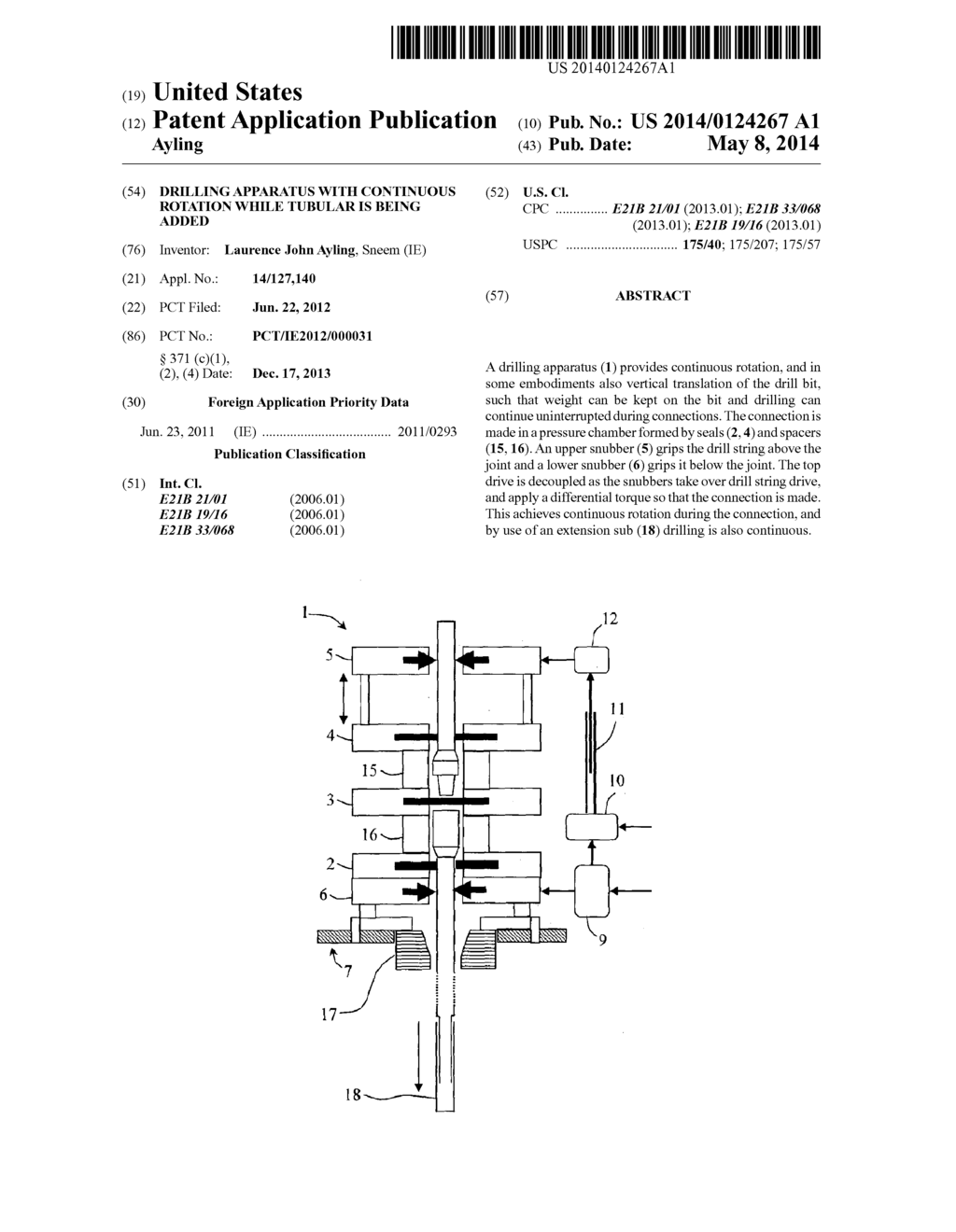 DRILLING APPARATUS WITH CONTINUOUS ROTATION WHILE TUBULAR IS BEING ADDED - diagram, schematic, and image 01