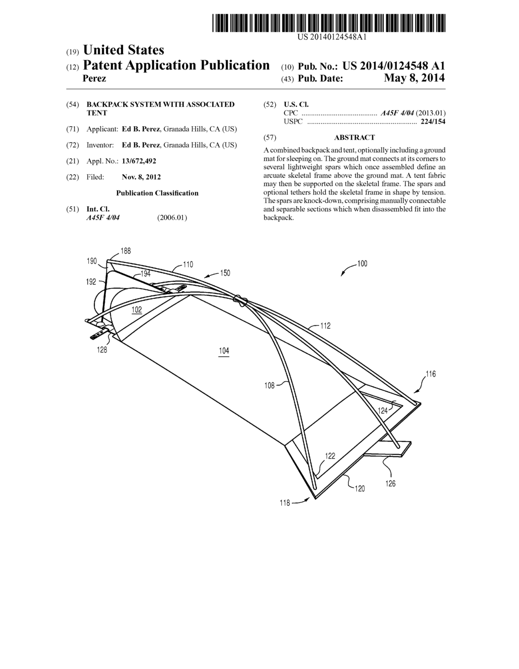 BACKPACK SYSTEM WITH ASSOCIATED TENT - diagram, schematic, and image 01