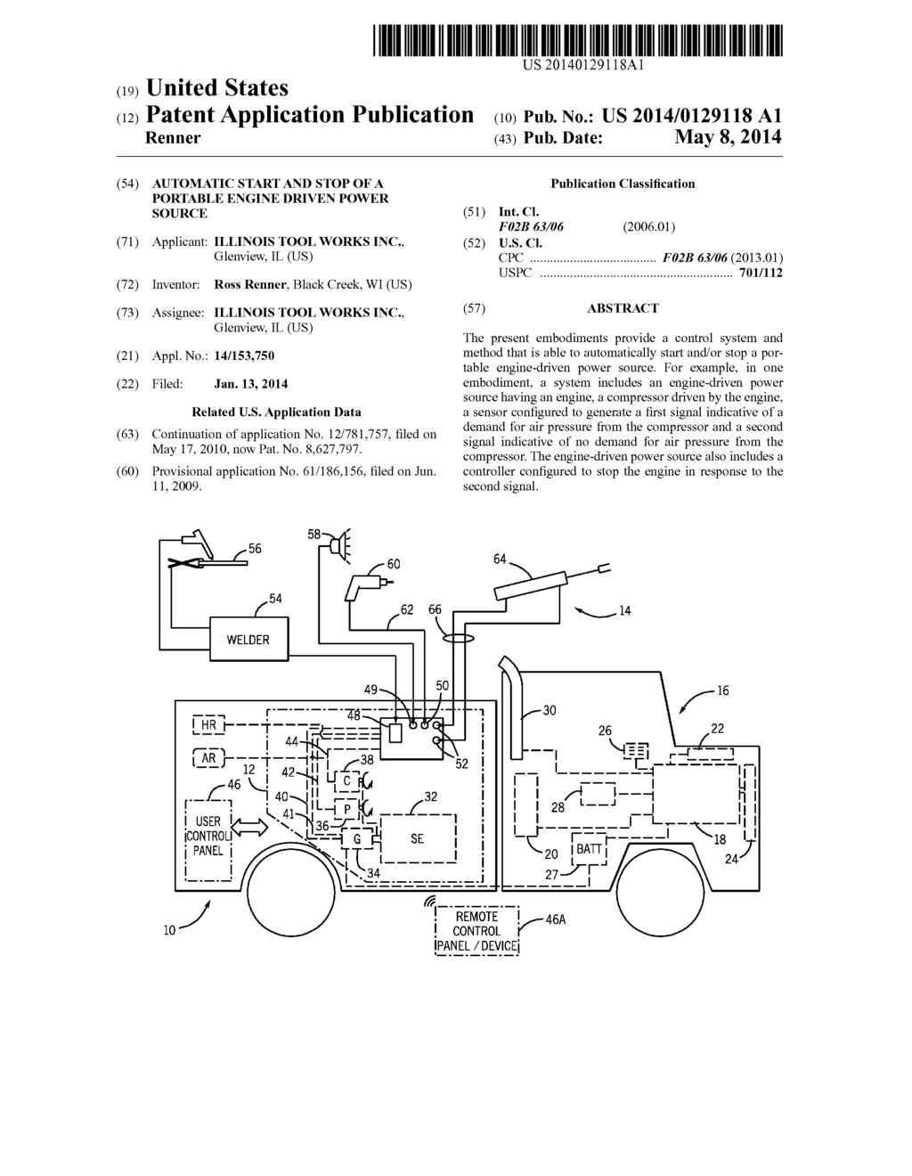 AUTOMATIC START AND STOP OF A PORTABLE ENGINE DRIVEN POWER SOURCE - diagram, schematic, and image 01