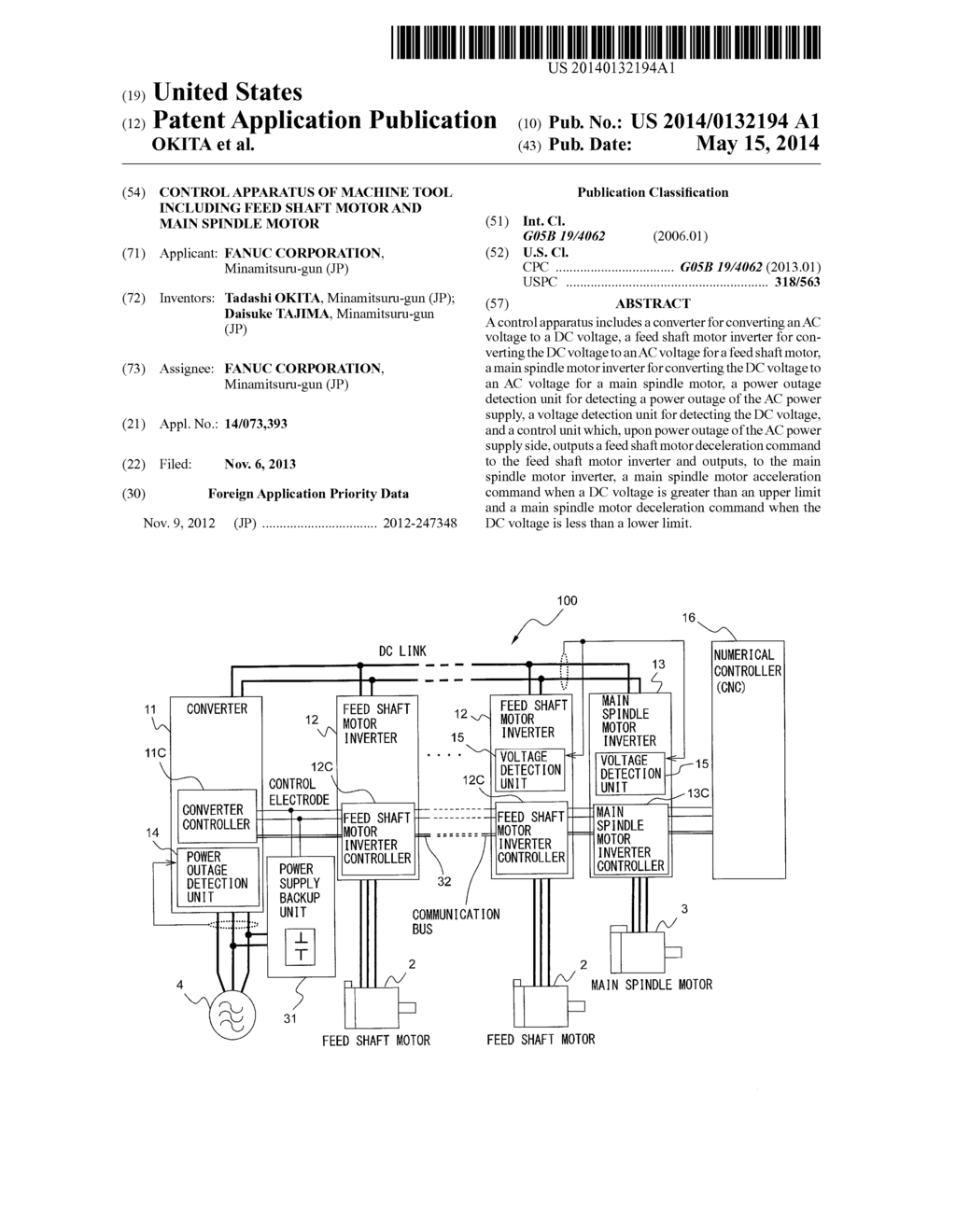 CONTROL APPARATUS OF MACHINE TOOL INCLUDING FEED SHAFT MOTOR AND MAIN     SPINDLE MOTOR - diagram, schematic, and image 01