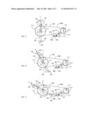 TREADLE-DRIVE TRANSMISSION WHEEL SERIES WITH PERIODICALLY VARIED SPEED     RATIO AND HAVING INWARD PACKING AUXILIARY WHEEL diagram and image