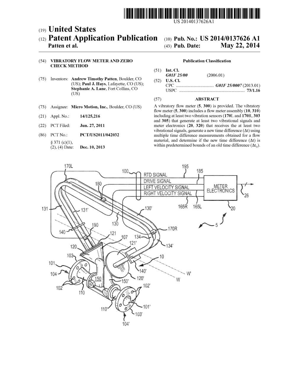 VIBRATORY FLOW METER AND ZERO CHECK METHOD - diagram, schematic, and image 01