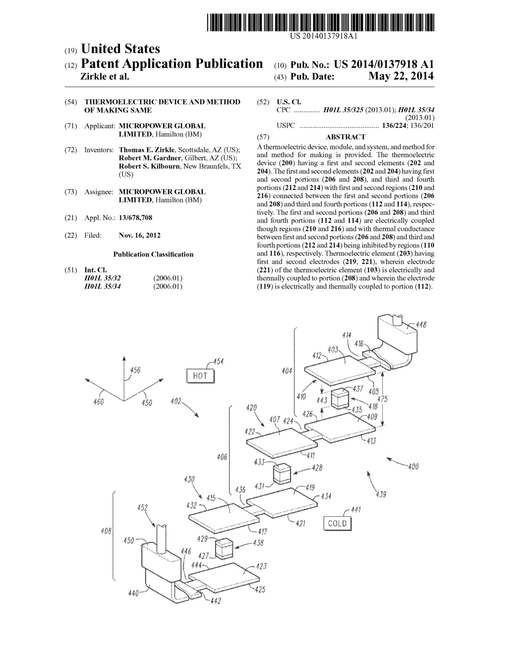 THERMOELECTRIC DEVICE AND METHOD OF MAKING SAME - diagram, schematic, and image 01