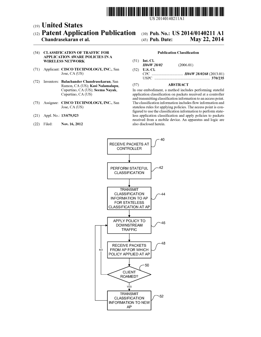 CLASSIFICATION OF TRAFFIC FOR APPLICATION AWARE POLICIES IN A WIRELESS     NETWORK - diagram, schematic, and image 01