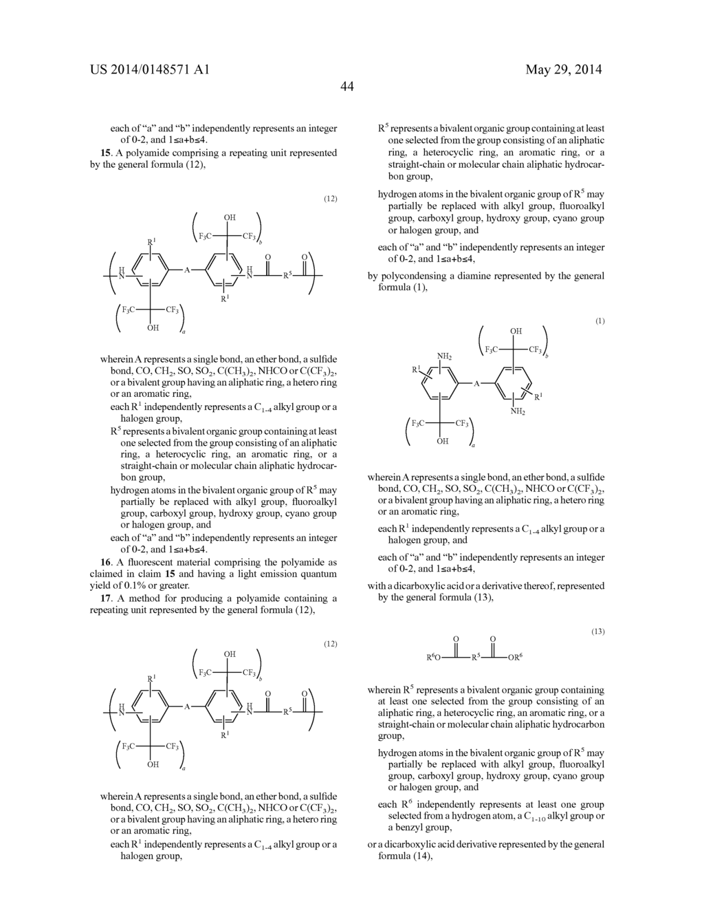 Hexafluoroisopropanol Group-Containing Diamine, Polyimide And Polyamide     Using Same, Cyclized Product Thereof, And Method For Producing Same - diagram, schematic, and image 45