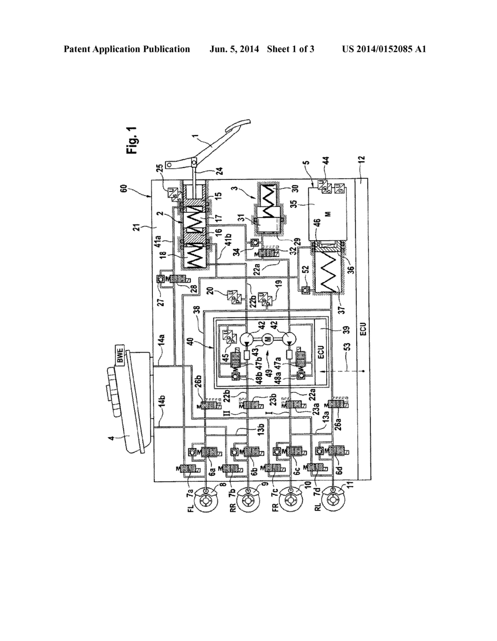 Brake System for Motor Vehicles. and Method for Operating the Brake System - diagram, schematic, and image 02