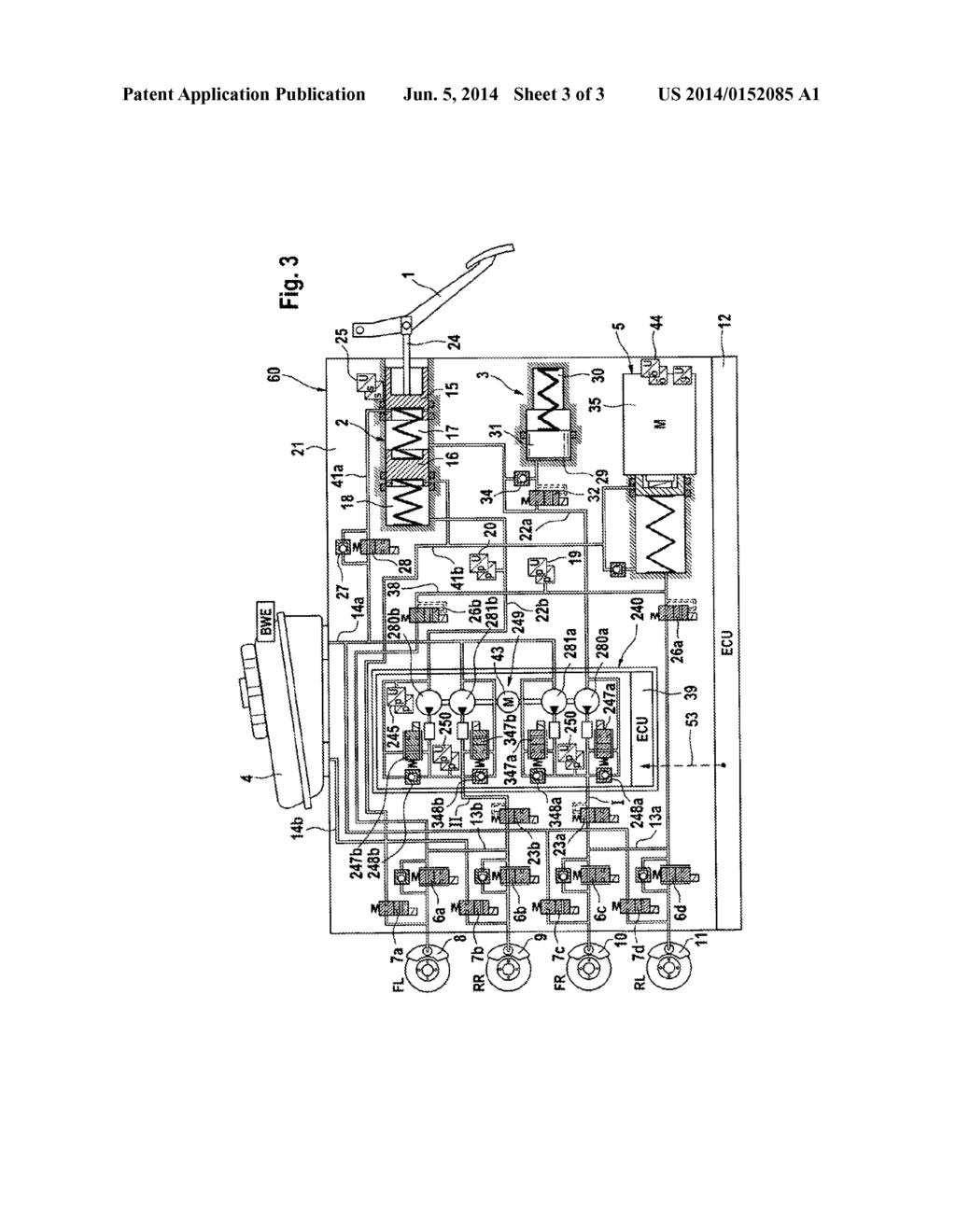 Brake System for Motor Vehicles. and Method for Operating the Brake System - diagram, schematic, and image 04