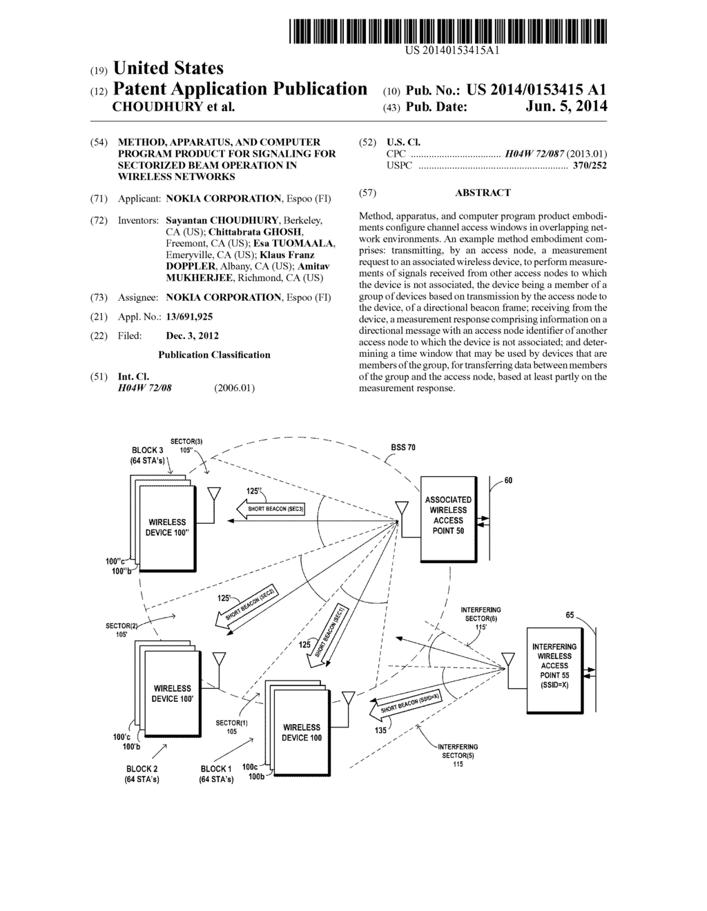 METHOD, APPARATUS, AND COMPUTER PROGRAM PRODUCT FOR SIGNALING FOR     SECTORIZED BEAM OPERATION IN WIRELESS NETWORKS - diagram, schematic, and image 01