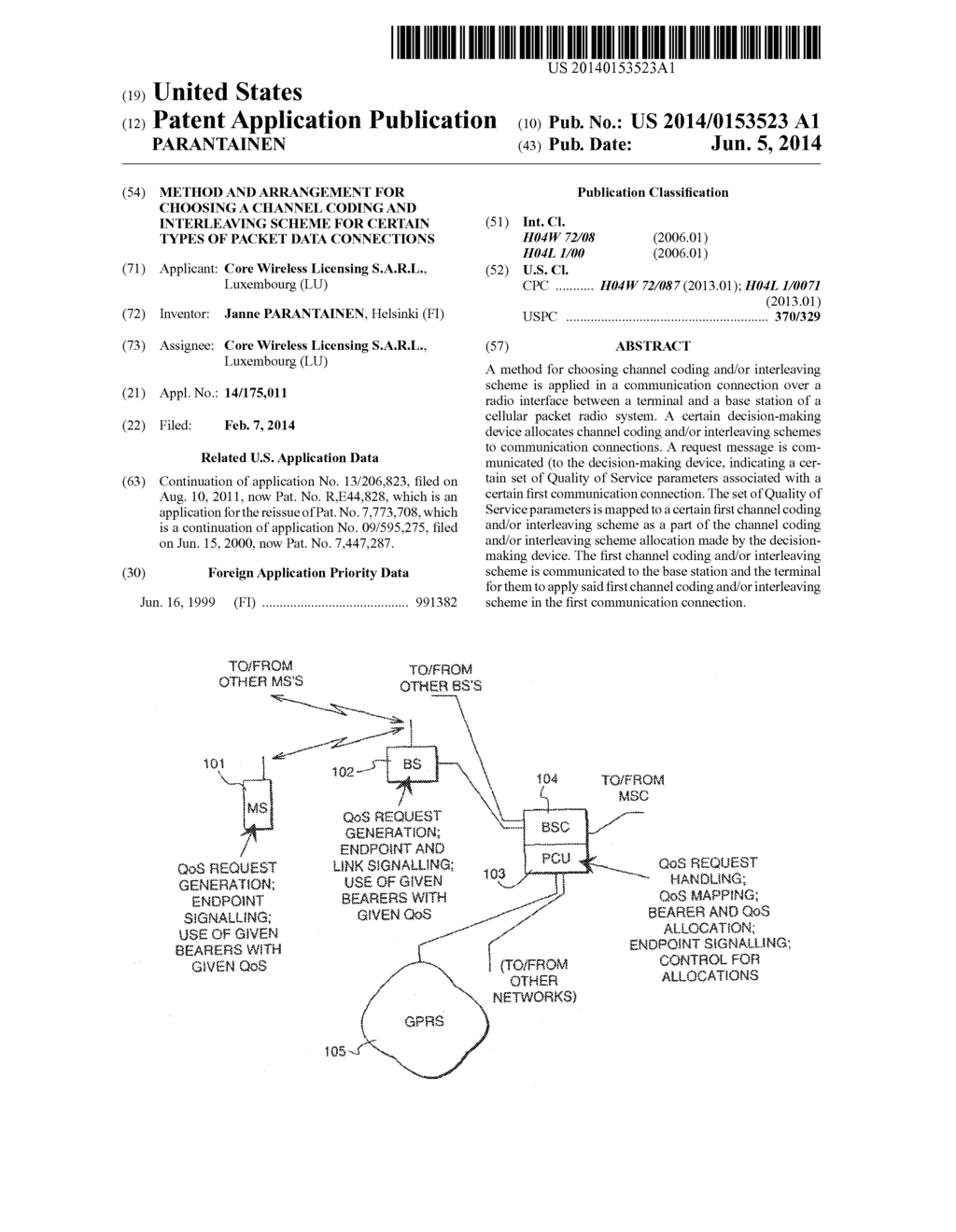 METHOD AND ARRANGEMENT FOR CHOOSING A CHANNEL CODING AND INTERLEAVING     SCHEME FOR CERTAIN TYPES OF PACKET DATA CONNECTIONS - diagram, schematic, and image 01