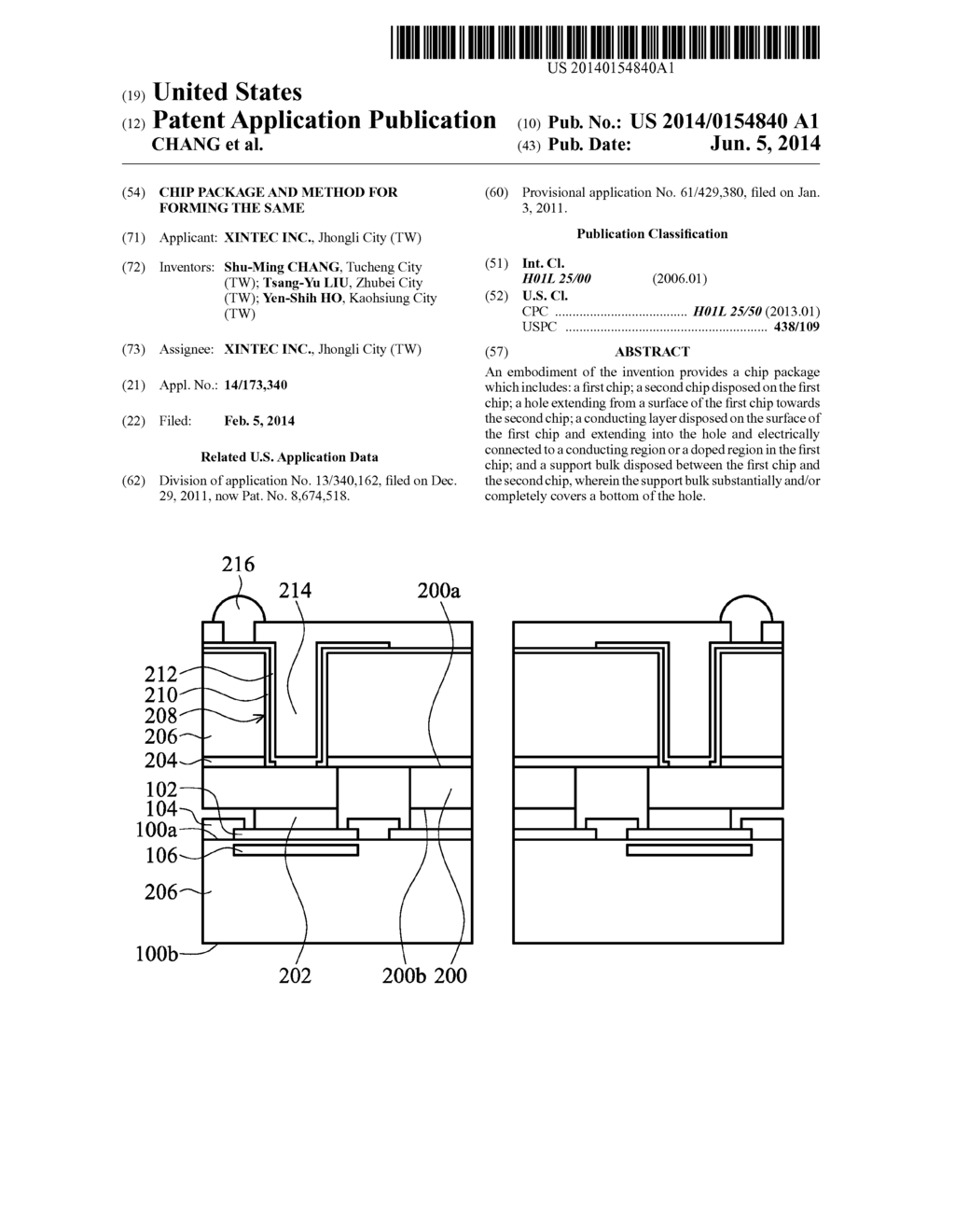 CHIP PACKAGE AND METHOD FOR FORMING THE SAME - diagram, schematic, and image 01