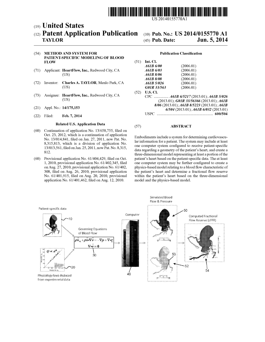 METHOD AND SYSTEM FOR PATIENT-SPECIFIC MODELING OF BLOOD FLOW - diagram, schematic, and image 01