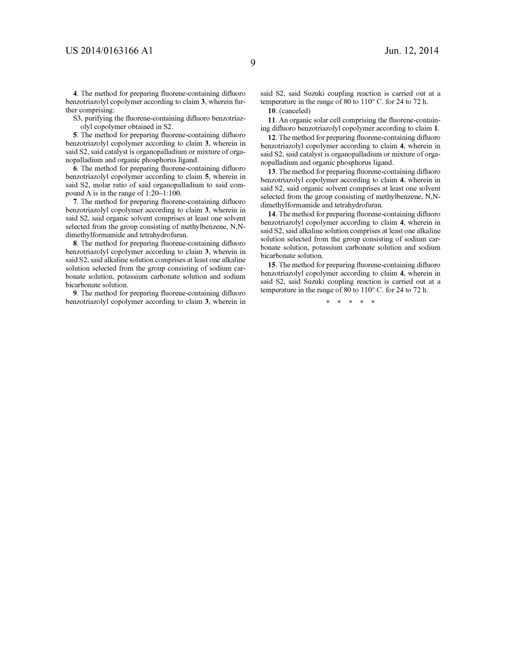 FLUORENE-CONTAINING DIFLUORO BENZOTRIAZOLYL COPOLYMER AND PREPARATION     METHOD AND USE THEREOF - diagram, schematic, and image 12