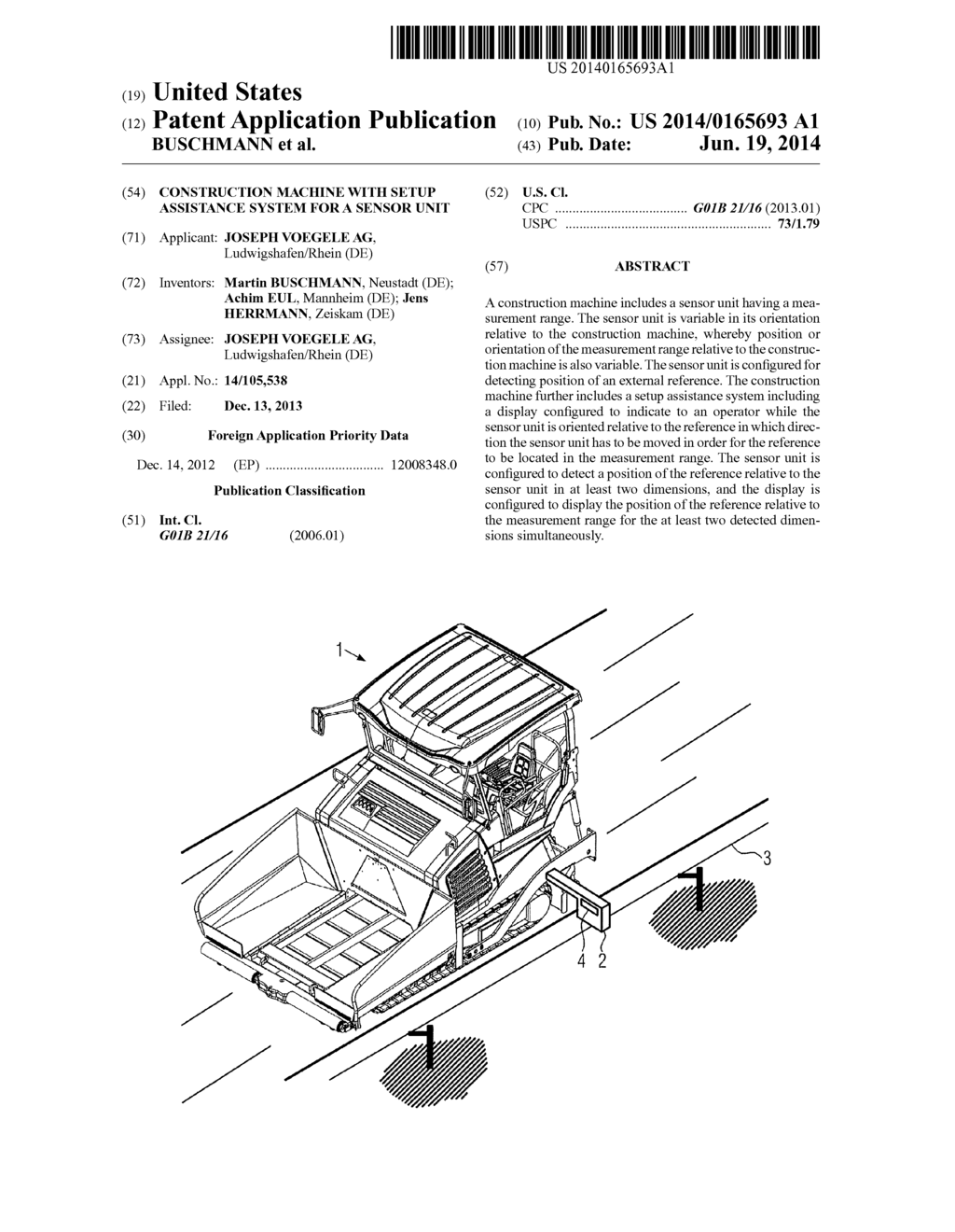 CONSTRUCTION MACHINE WITH SETUP ASSISTANCE SYSTEM FOR A SENSOR UNIT - diagram, schematic, and image 01