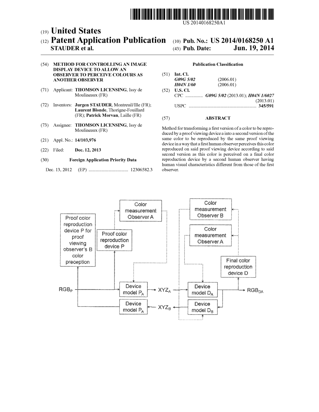 METHOD FOR CONTROLLING AN IMAGE DISPLAY DEVICE TO ALLOW AN OBSERVER TO     PERCEIVE COLOURS AS ANOTHER OBSERVER - diagram, schematic, and image 01