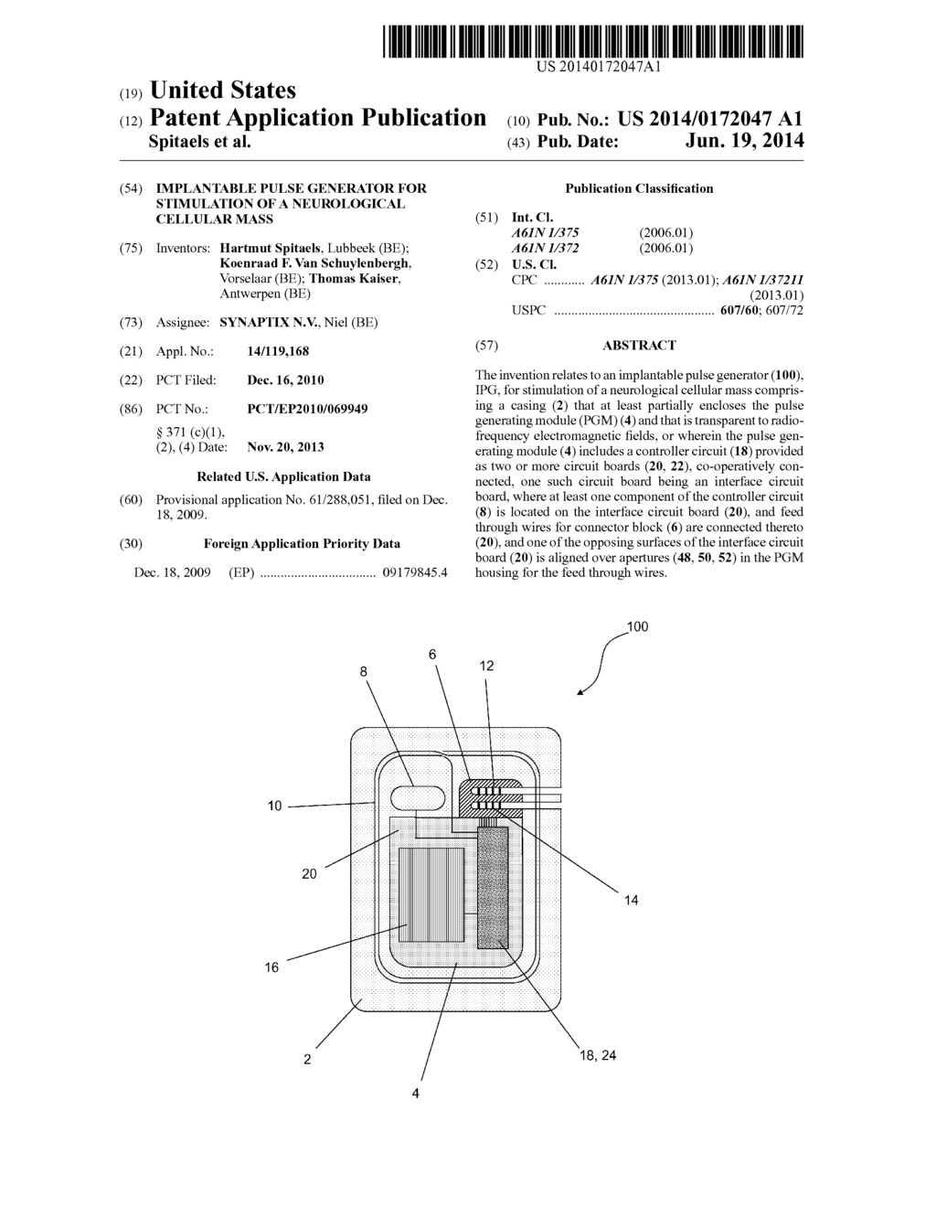 IMPLANTABLE PULSE GENERATOR FOR STIMULATION OF A NEUROLOGICAL CELLULAR     MASS - diagram, schematic, and image 01