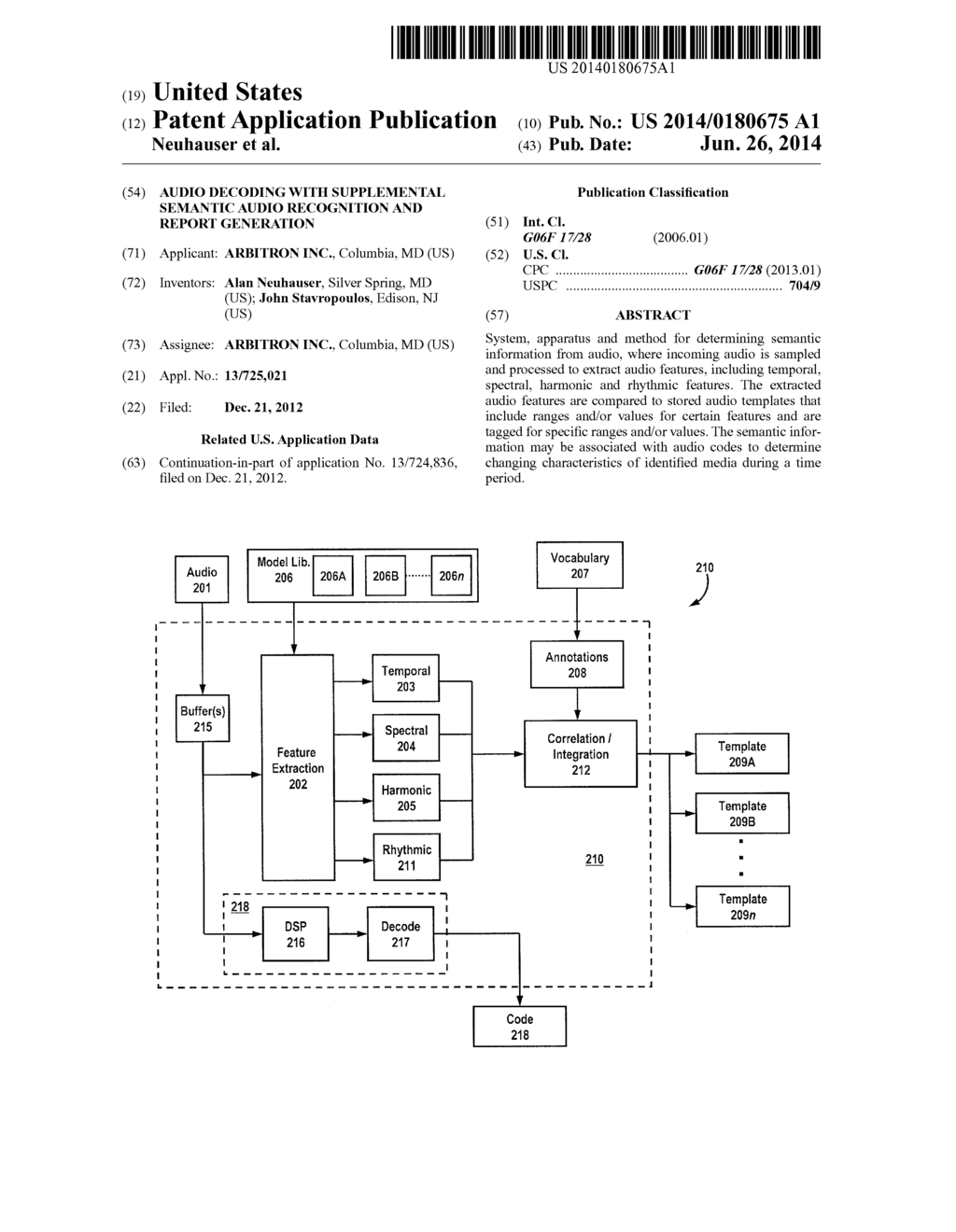 Audio Decoding with Supplemental Semantic Audio Recognition and Report     Generation - diagram, schematic, and image 01