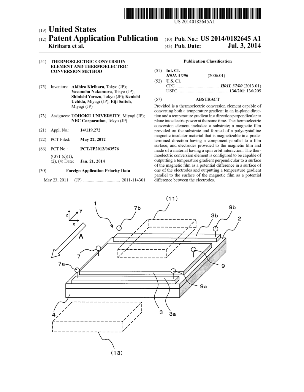 THERMOELECTRIC CONVERSION ELEMENT AND THERMOELECTRIC CONVERSION METHOD - diagram, schematic, and image 01