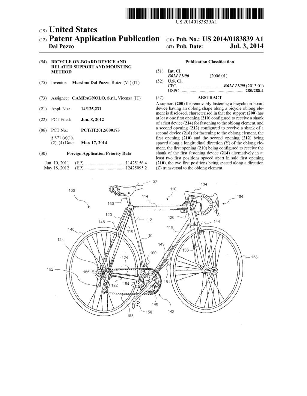 BICYCLE ON-BOARD DEVICE AND RELATED SUPPORT AND MOUNTING METHOD - diagram, schematic, and image 01