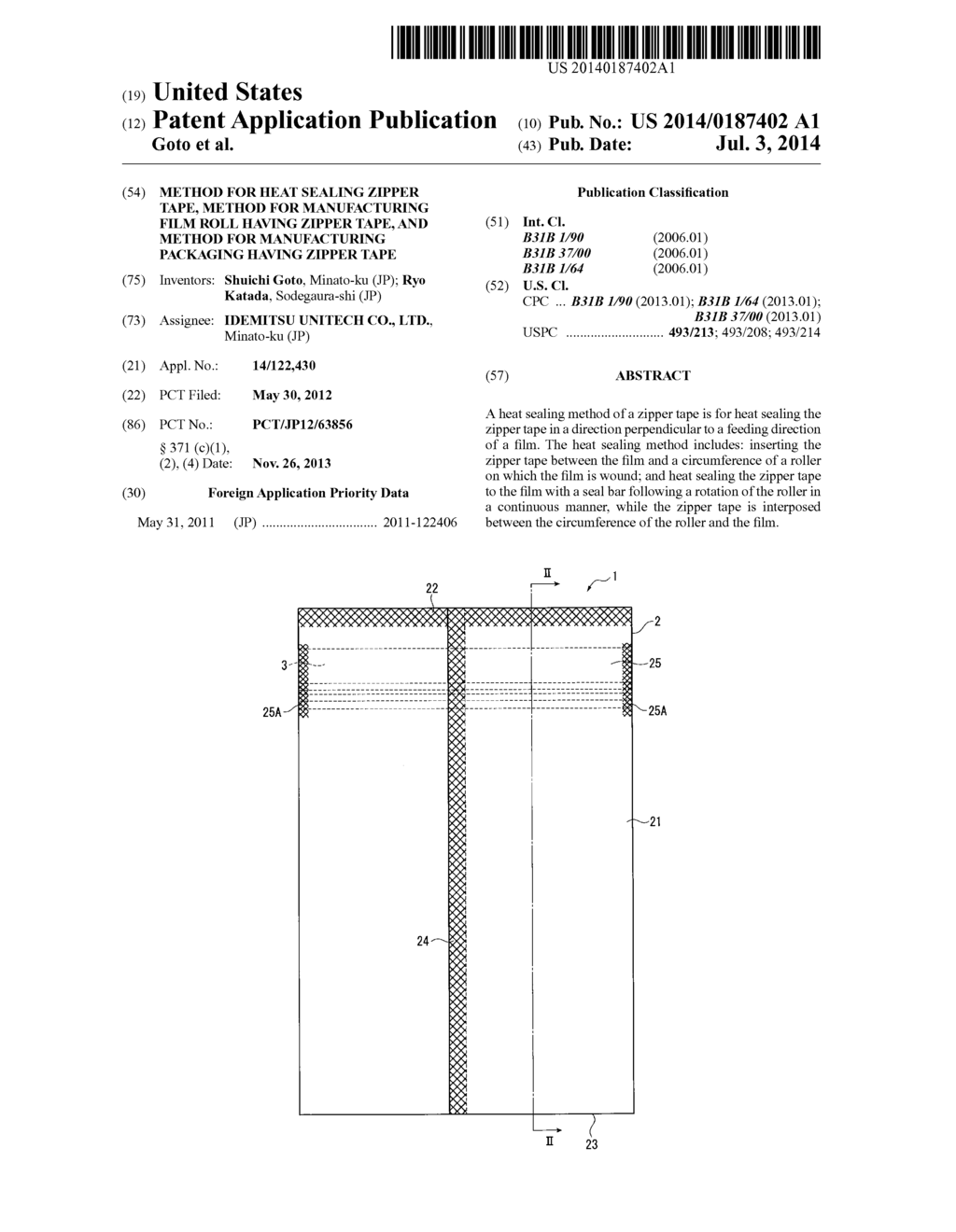 METHOD FOR HEAT SEALING ZIPPER TAPE, METHOD FOR MANUFACTURING FILM ROLL     HAVING ZIPPER TAPE, AND METHOD FOR MANUFACTURING PACKAGING HAVING ZIPPER     TAPE - diagram, schematic, and image 01