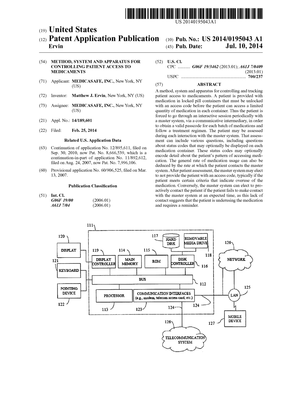 METHOD, SYSTEM AND APPARATUS FOR CONTROLLING PATIENT ACCESS TO MEDICAMENTS - diagram, schematic, and image 01