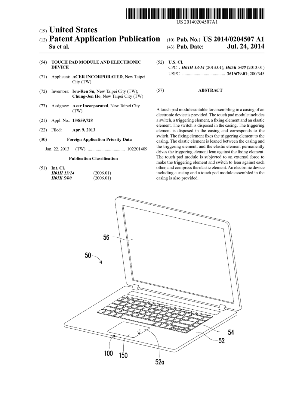 TOUCH PAD MODULE AND ELECTRONIC DEVICE - diagram, schematic, and image 01