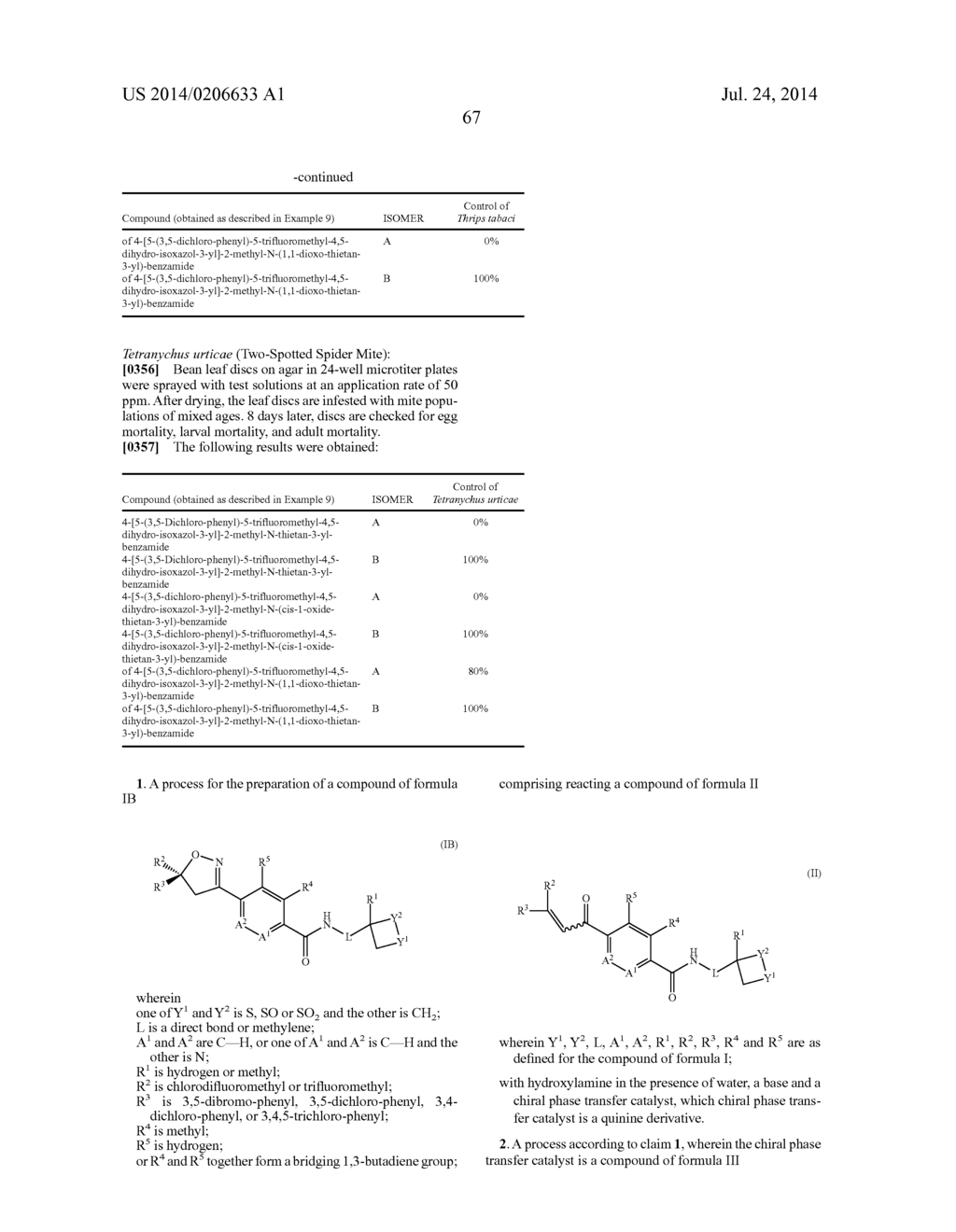 PROCESS FOR THE PREPARATION OF ISOXAZOLINE DERIVATIVES - diagram, schematic, and image 68