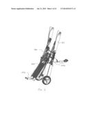 WHEELED CART FOR CARRYING AND SECURING SKI EQUIPMENT AND PERSONAL ITEMS. diagram and image