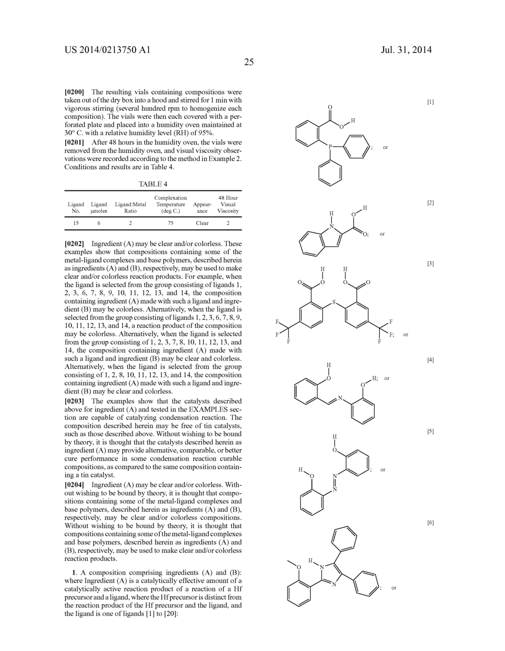 Hafnium Containing Complex and Condensation Reaction Catalysts, Methods     for Preparing the Catalysts, and Compositions Containing the Catalysts - diagram, schematic, and image 26