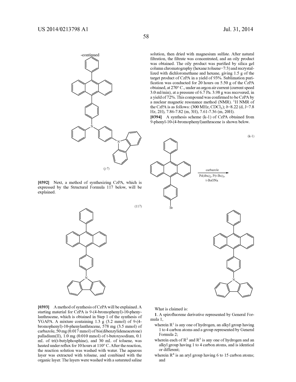 SPIROFLUORENE DERIVATIVE, MATERIAL FOR LIGHT-EMITTING ELEMENT,     LIGHT-EMITTING ELEMENT, LIGHT-EMITTING DEVICE, AND ELECTRONIC DEVICE - diagram, schematic, and image 111