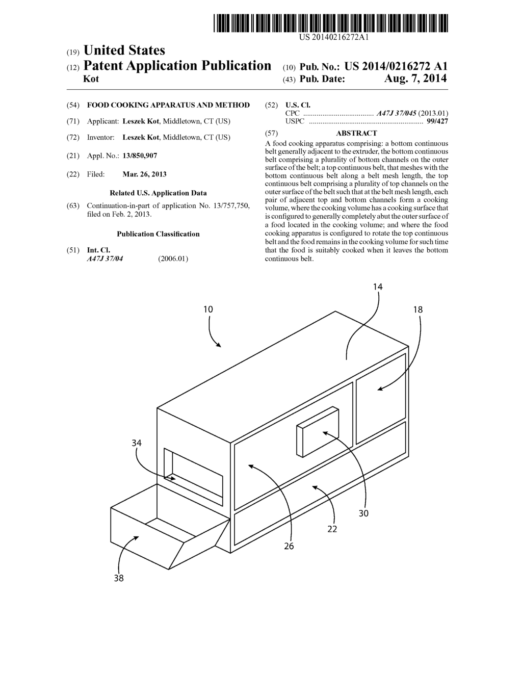 FOOD COOKING APPARATUS AND METHOD - diagram, schematic, and image 01