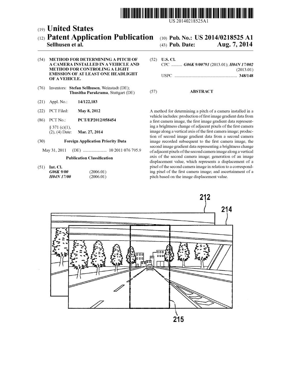 Method for determining a pitch of a camera installed in a vehicle and     method for controling a light emission of at least one headlight of a     vehicle. - diagram, schematic, and image 01