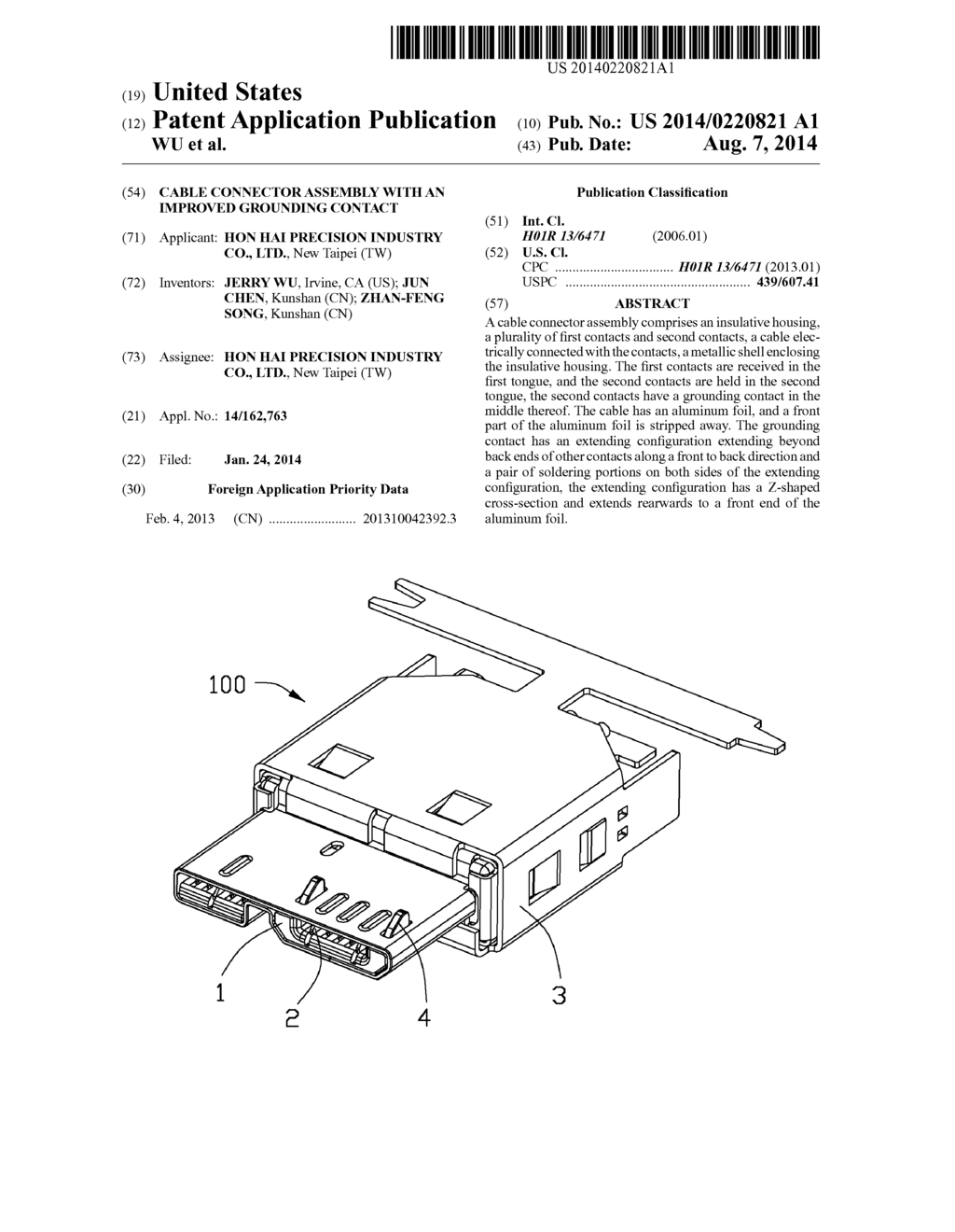 CABLE CONNECTOR ASSEMBLY WITH AN IMPROVED GROUNDING CONTACT - diagram, schematic, and image 01