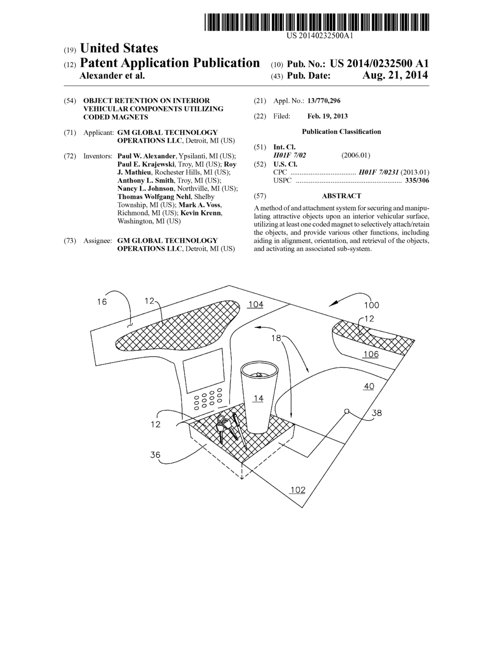 OBJECT RETENTION ON INTERIOR VEHICULAR COMPONENTS UTILIZING CODED MAGNETS - diagram, schematic, and image 01