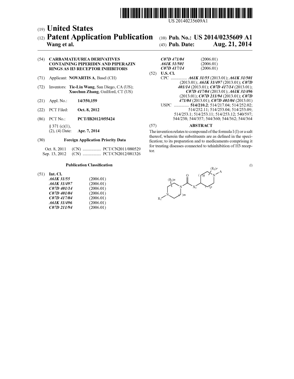 CARBAMATE/UREA DERIVATIVES CONTAINING PIPERIDIN AND PIPERAZIN RINGS AS H3     RECEPTOR INHIBITORS - diagram, schematic, and image 01