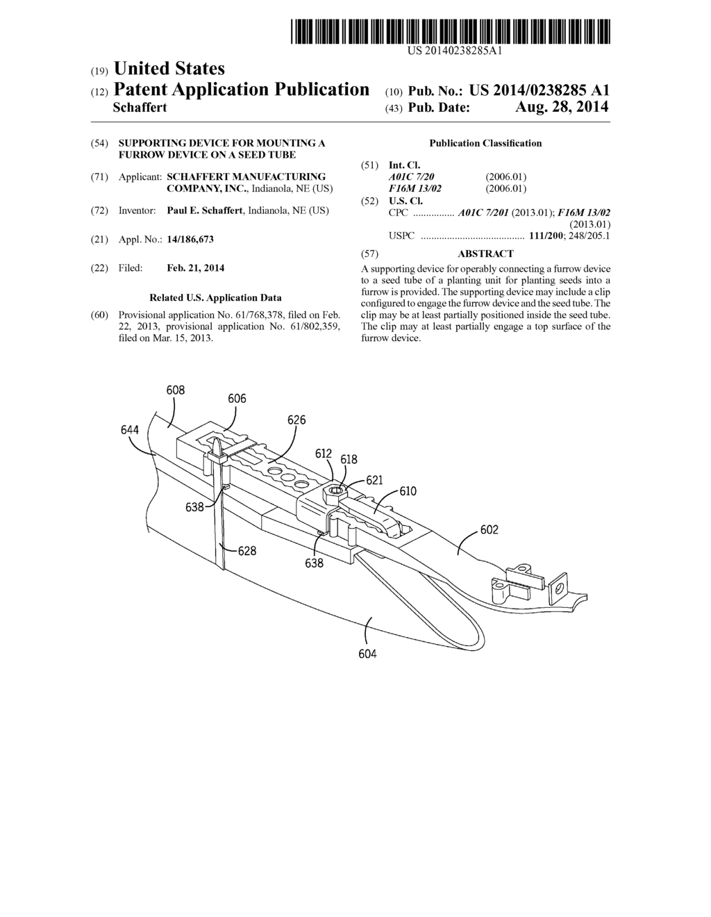 SUPPORTING DEVICE FOR MOUNTING A FURROW DEVICE ON A SEED TUBE - diagram, schematic, and image 01