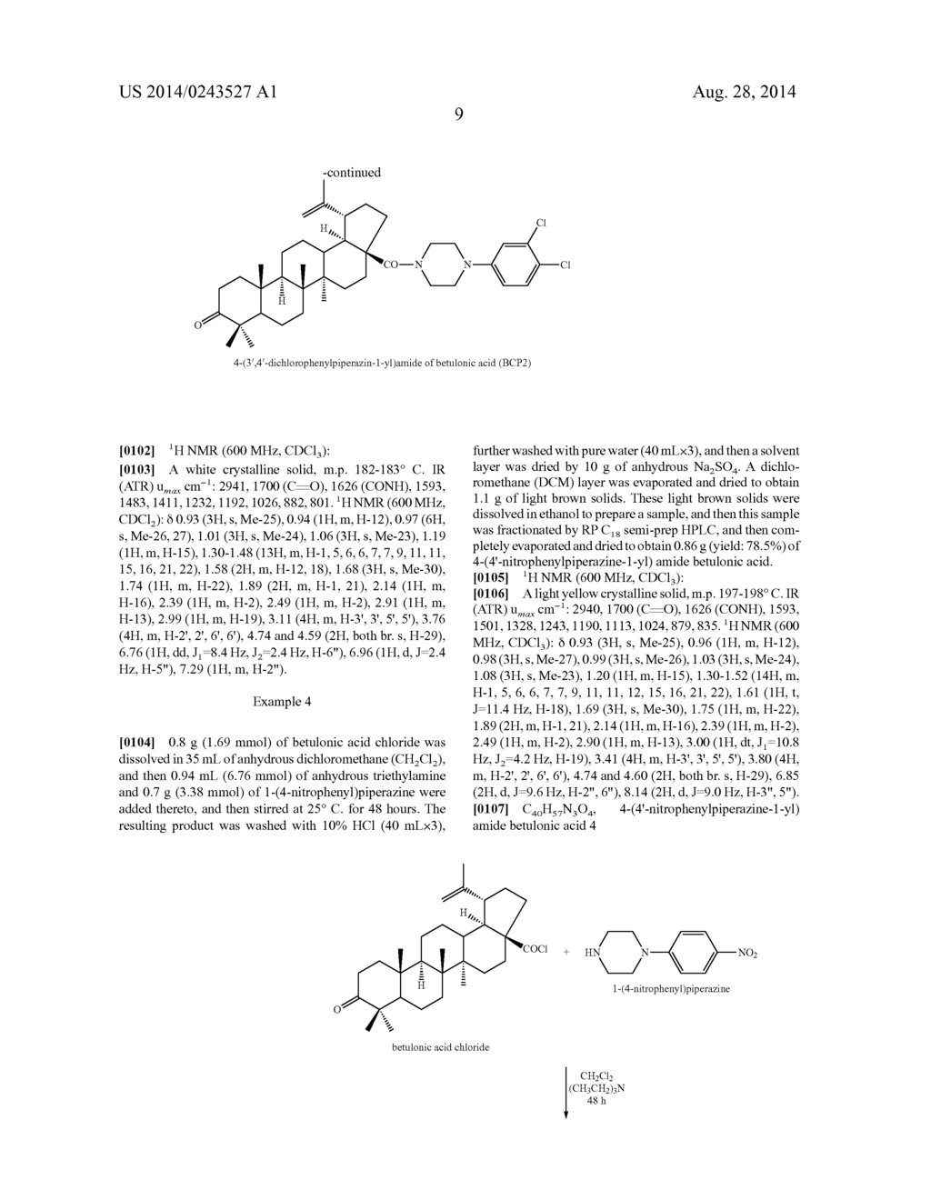 PURIFICATION METHODS FOR BETULONIC ACID AND BOC-LYSINATED BETULONIC ACID,     AND ORGANIC SYNTHESIS OF BETULONIC ACID AMIDES WITH PIPERAZINE     DERIVATIVES - diagram, schematic, and image 17