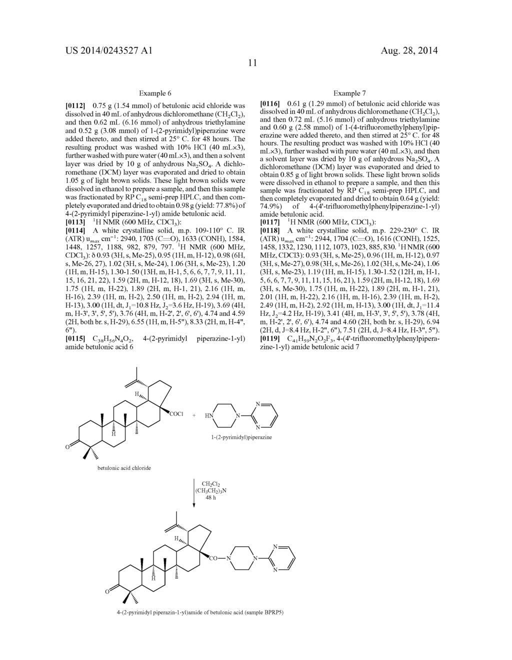PURIFICATION METHODS FOR BETULONIC ACID AND BOC-LYSINATED BETULONIC ACID,     AND ORGANIC SYNTHESIS OF BETULONIC ACID AMIDES WITH PIPERAZINE     DERIVATIVES - diagram, schematic, and image 19