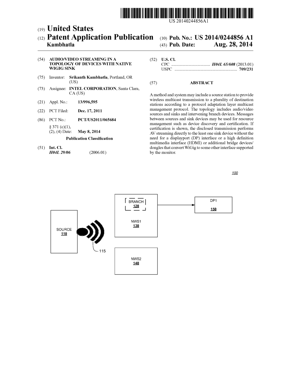 AUDIO/VIDEO STREAMING IN A TOPOLOGY OF DEVICES WITH NATIVE WIGIG SINK - diagram, schematic, and image 01