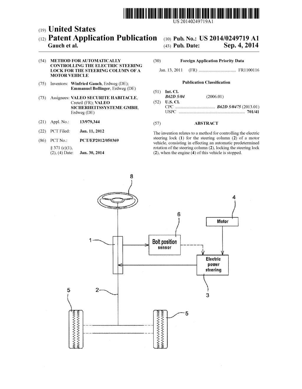 METHOD FOR AUTOMATICALLY CONTROLLING THE ELECTRIC STEERING LOCK FOR THE     STEERING COLUMN OF A MOTOR VEHICLE - diagram, schematic, and image 01