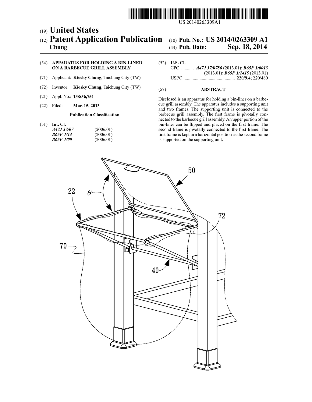 Apparatus for Holding a Bin-Liner on a Barbecue Grill Assembly - diagram, schematic, and image 01