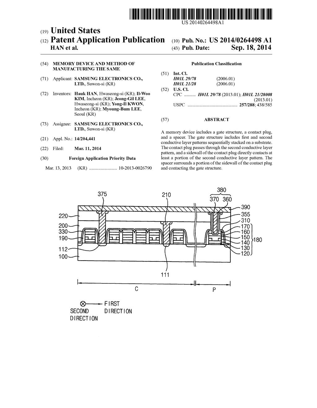 MEMORY DEVICE AND METHOD OF MANUFACTURING THE SAME - diagram, schematic, and image 01