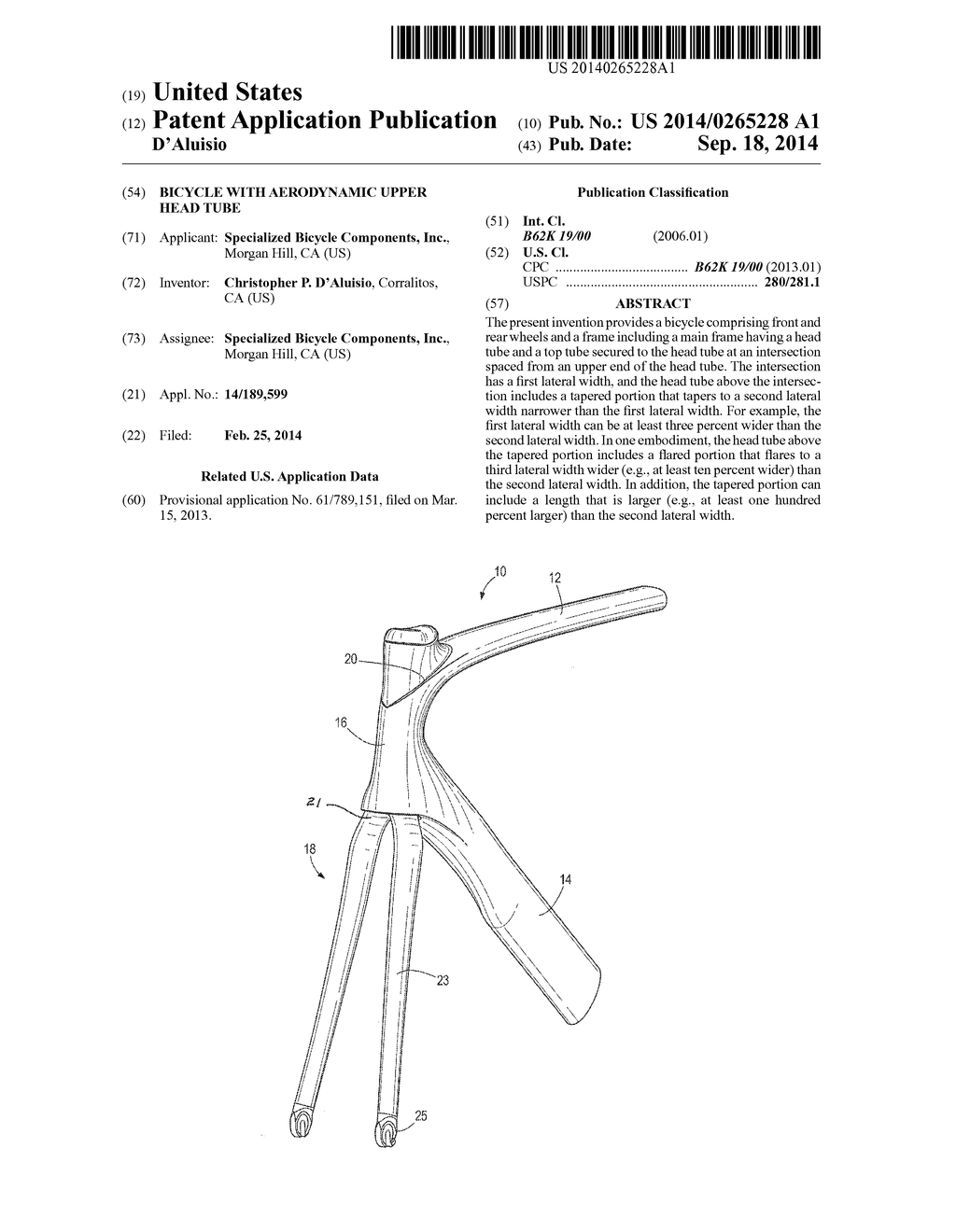 BICYCLE WITH AERODYNAMIC UPPER HEAD TUBE - diagram, schematic, and image 01