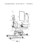 ERGONOMIC PRODUCTIVITY WORKSTATION HAVING COORDINATED AND HARMONIZED     MOVEMENT OF HEAD REST, BACKREST, SEAT, LEG REST, ARM RESTS, MONITOR     SUPPORT, AND WORK TRAYS THROUGH SITTING, STANDING, AND RECLINING     CONFIGURATIONS diagram and image